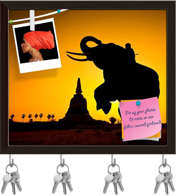 Artzfolio Elephant Ayutthaya Thailand Pinboard & Key Holders Dark Brown Frame11.5x10inch Cork Bulletin Board  (Multicolor 11.5 x 10 inch (29 x 25 cms))