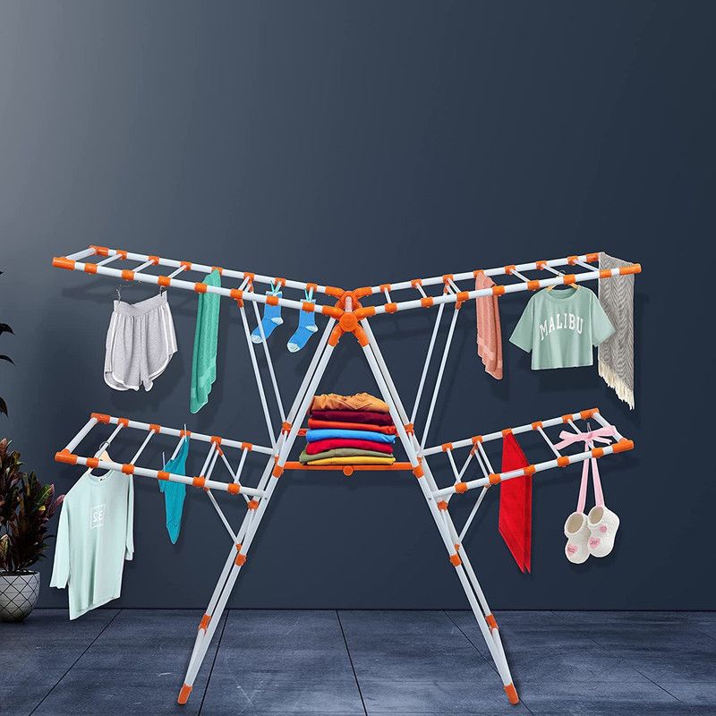 Plantex Steel Floor Cloth Dryer Stand GI Steel Dual Tier Foldable Cloth Drying Stand for Home Cloth Stand  (2 Tier)