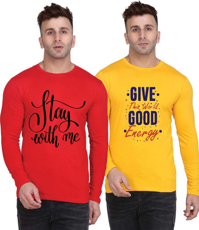 Graphic Print Men Red, Yellow T-Shirt  (Pack of 2)