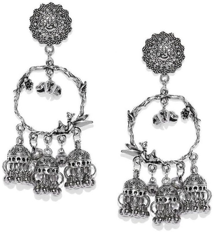 Traditional Oxidised Earrings Jhumka German Silver, Alloy, Metal Jhumki Earring