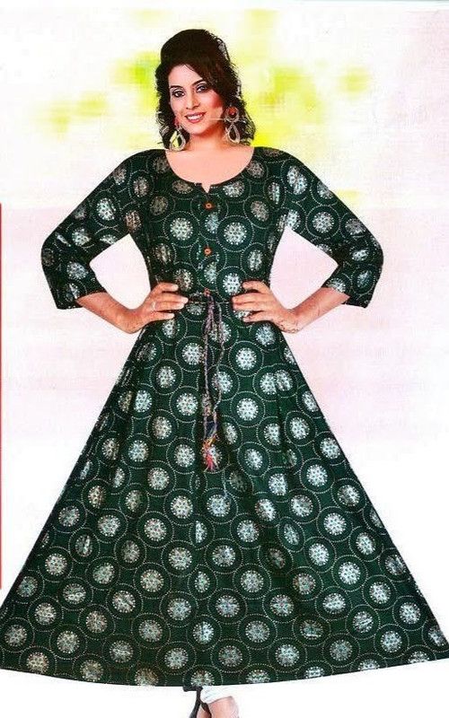Women Printed Viscose Rayon Anarkali Kurta  (Green, Gold)