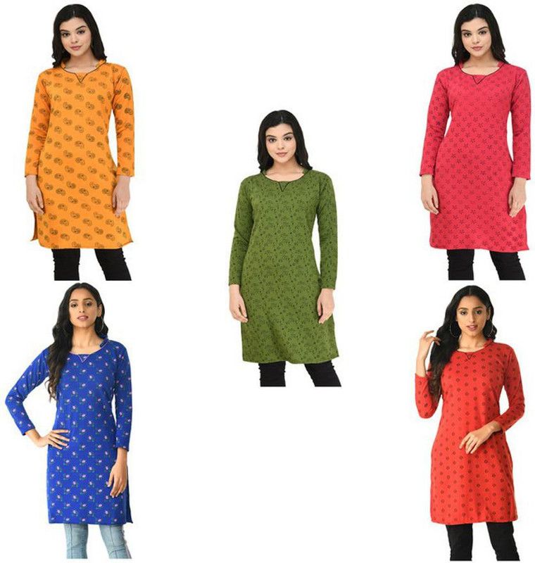 Pack of 5 Women Floral Print Wool A-line Kurta  (Red, Blue, Yellow)