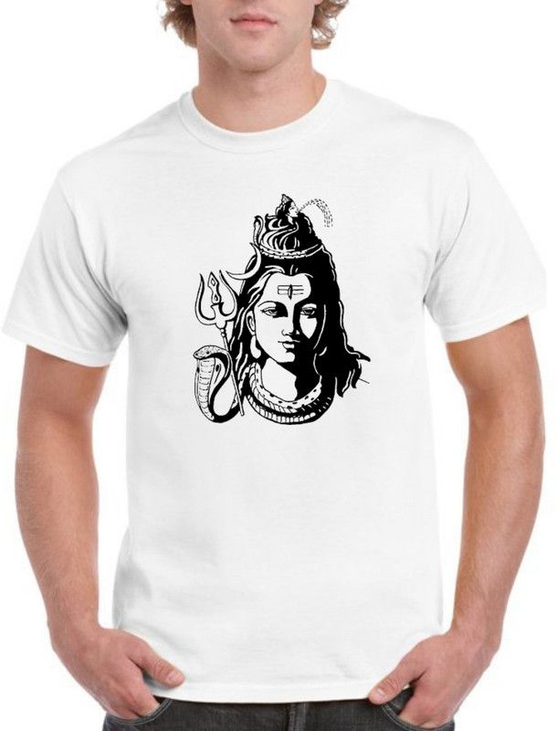 Men Self Design Round Neck Polyester White T-Shirt