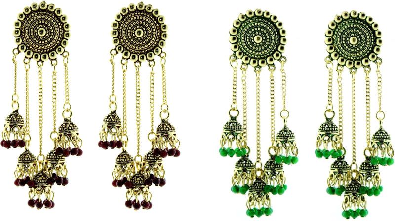 Two Pair combo Stylish Pearl Jhumka for Women (Black & Dark Green) Alloy Jhumki Earring