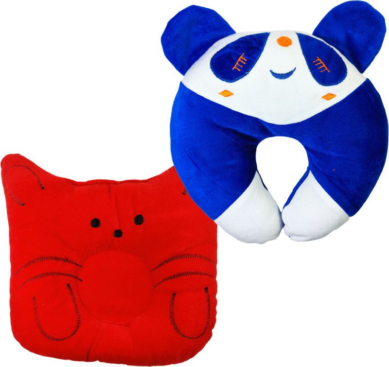 Kotton Candy Velvet Fabric Soft Neck\ Head Support Polyester Fibre Toons & Characters Baby Pillow Pack of 2  (Blue, White & Red)