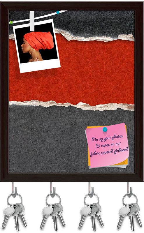 Artzfolio Grunge Frame Pinboard with Key Holder Hooks Dark Brown Frame 6x7.5inch Cork Bulletin Board  (Multicolor 6 x 7.5 inch (15 x 19 cms))