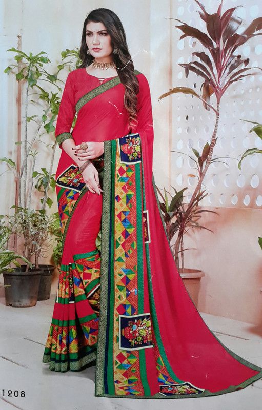 Printed Bollywood Nylon Saree  (Pack of 2, Multicolor)