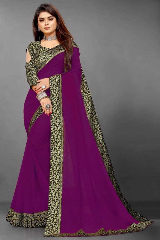 Self Design Handloom Chiffon Saree  (Purple)