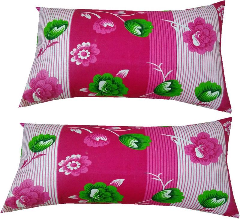 Tidy Cotton Floral Bed/Sleeping Pillow Pack of 2  (Pink)