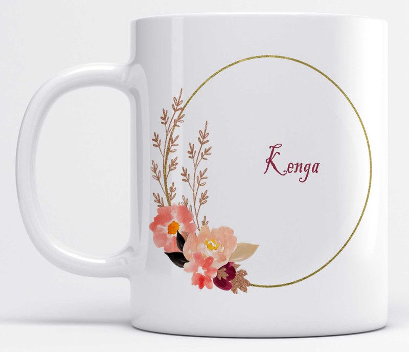 Name Kenga Printed Light Pink Flower Design Ceramic Coffee Mug  (350 ml)