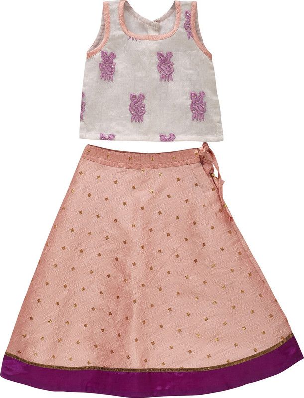 Indi Girls Lehenga Choli Ethnic Wear Embroidered Ghagra Choli  (Pink, Pack of 2)