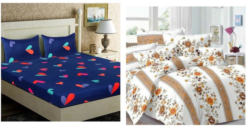 AMAR JYOTI CREATION 160 TC Cotton Double 3D Printed Flat Bedsheet  (Pack of 2, Multicolor)