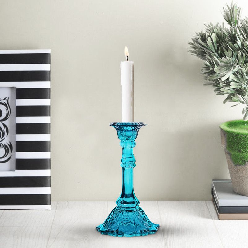 Clovefry Candle Stand|Table Decoration for Home, Office & Party (C.STD10394, H7 Inch) Glass 1 - Cup Candle Holder  (Blue, Pack of 1)