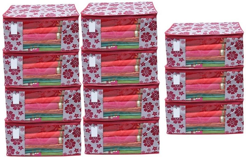 VaIdehi Saree Cover Non Woven Saree Storage Cover Combo Set Pack Of 11  (Pink Flower)