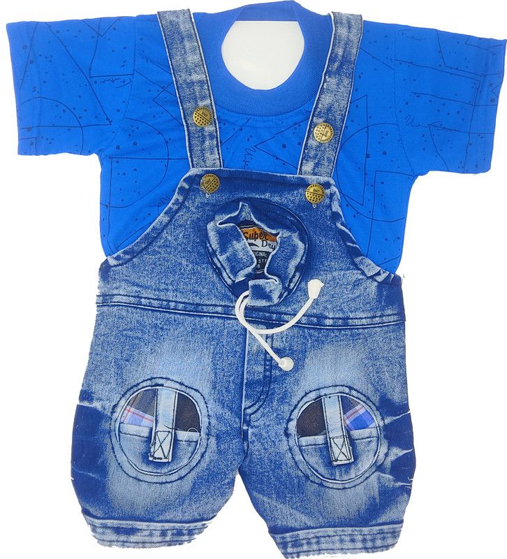 Dungaree For Boys & Girls Self Design Cotton Blend  (Blue, Pack of 1)