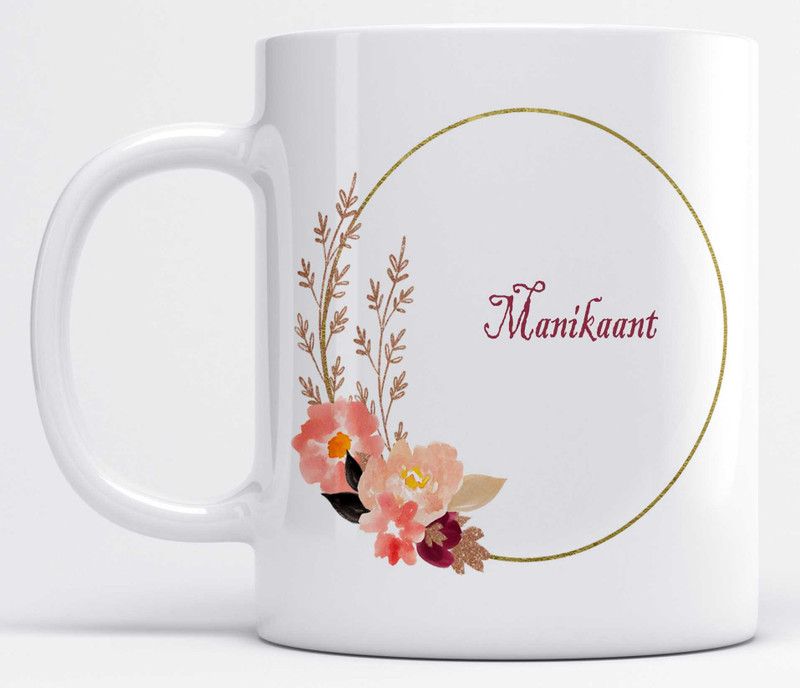 Name Manikaant Printed Light Pink Flower Design Ceramic Coffee Mug  (350 ml)