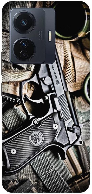 FRONK Back Cover for vivo T1 Pro 5G, V2151, GUN, PISTOL, BANDOOK, BULLETS  (Grey, Hard Case, Pack of: 1)