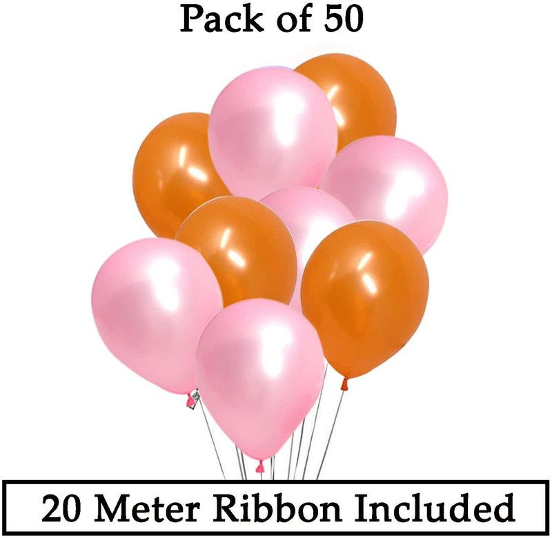 AMFIN Solid Metallic Balloons Pink and Orange for Birthday Decoration Balloon  (Orange, Pink, Pack of 50)