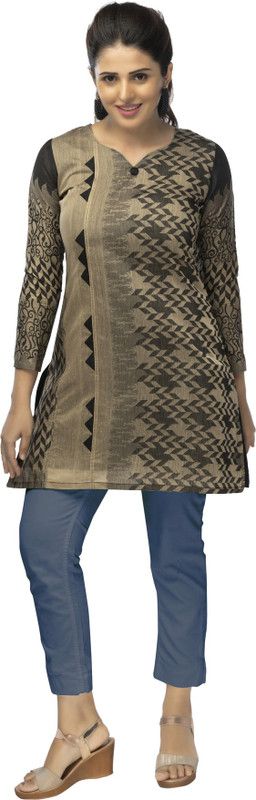 Women Printed Viscose Rayon Straight Kurta  (Brown, Black)