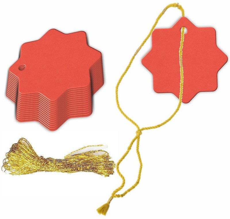 CVANU Star Design Writable Blank Label with Golden String for Gift Tags Greeting Card  (Coral, Pack of 400)