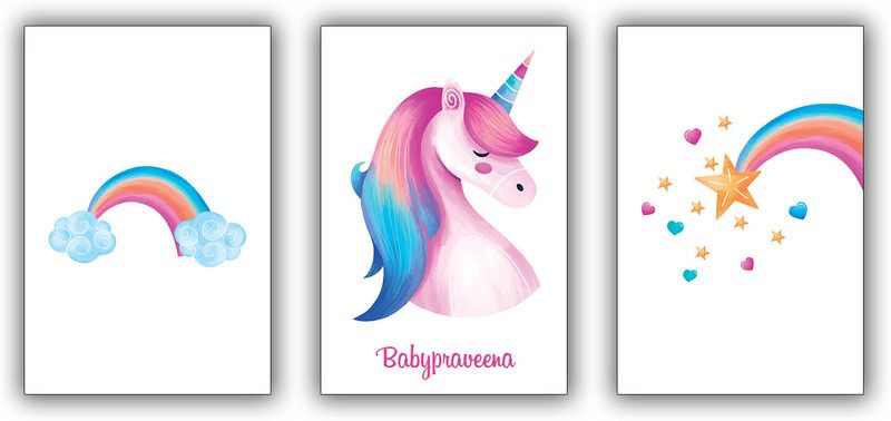 Babypraveena Magical Unicorn Paintings / Posters for girls / Posters for room / Posters For kids Paper Print  (17.5 inch X 11.5 inch)