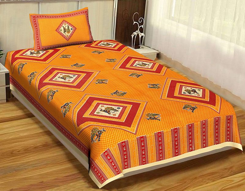Rangun 144 TC Cotton Single Printed Flat Bedsheet  (Pack of 2, Yellow)