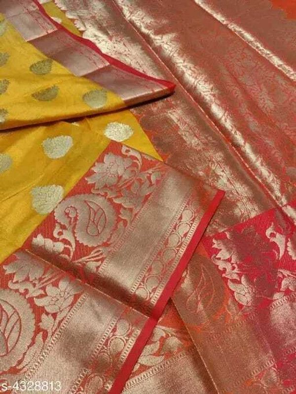 Embellished Banarasi Art Silk Saree  (Yellow)