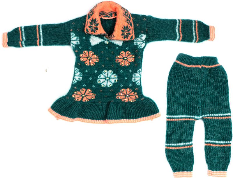 Baby Girls Casual Dress Sweater, Pyjama  (Green)