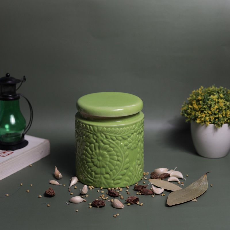 Jimkia Ceramic Pickle Jar - 1000 ml  (Green)