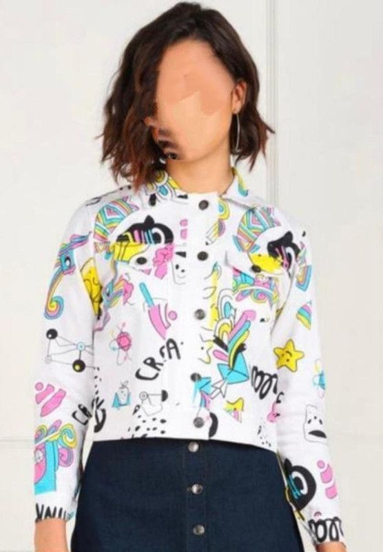 Women Printed Denim Ethnic Jacket
