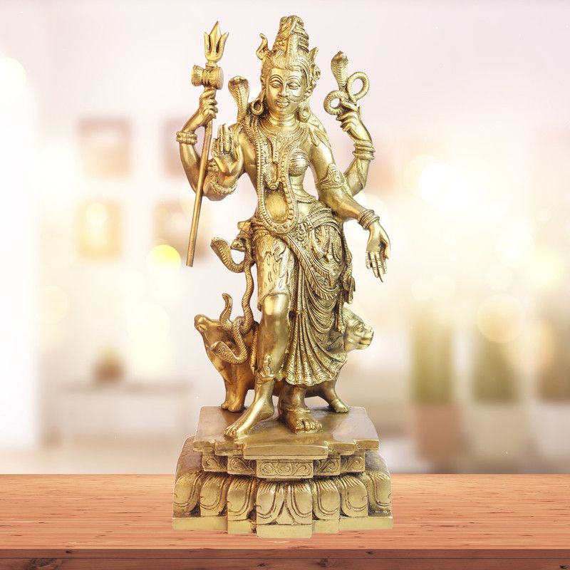 divineind Ardhanarishvara (Half Shiva & Parvati) Brass Decorative Showpiece - 46 cm  (Brass, Gold)