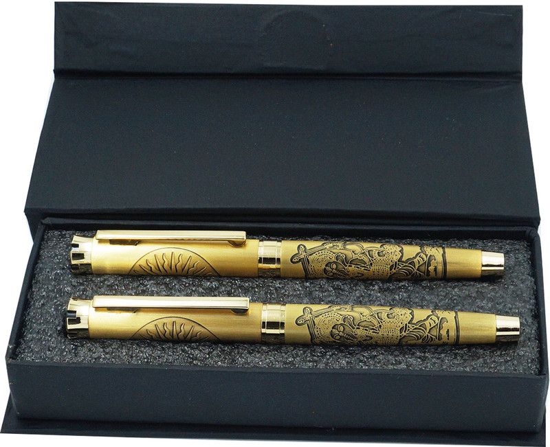 auteur Premium Dancing Ganesha Engraved On Metal Body Roller & Fountain Pen  (Pack of 2, Blue)