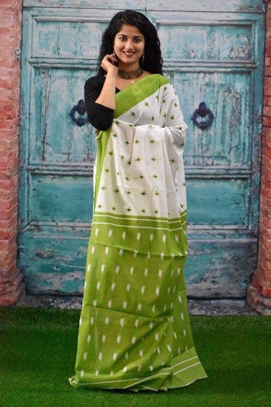 Daily Wear Pure Cotton Saree  (Light Green)