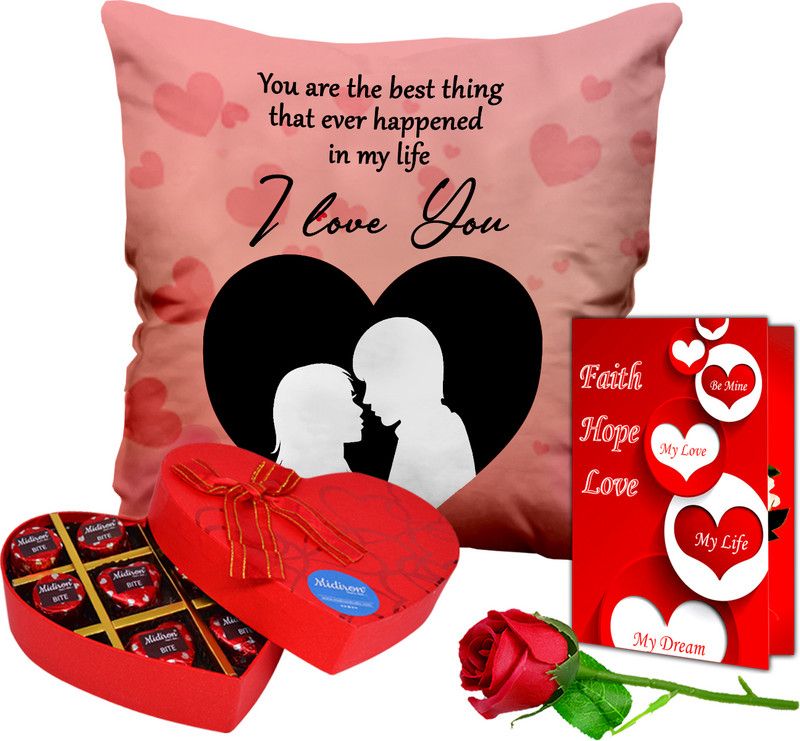 Midiron Valentines Day Special Gift Combo For Girls (Rose, Card, Chocolate, Cushion ) Ceramic, Fiber, Paper Gift Box  (Multicolor)
