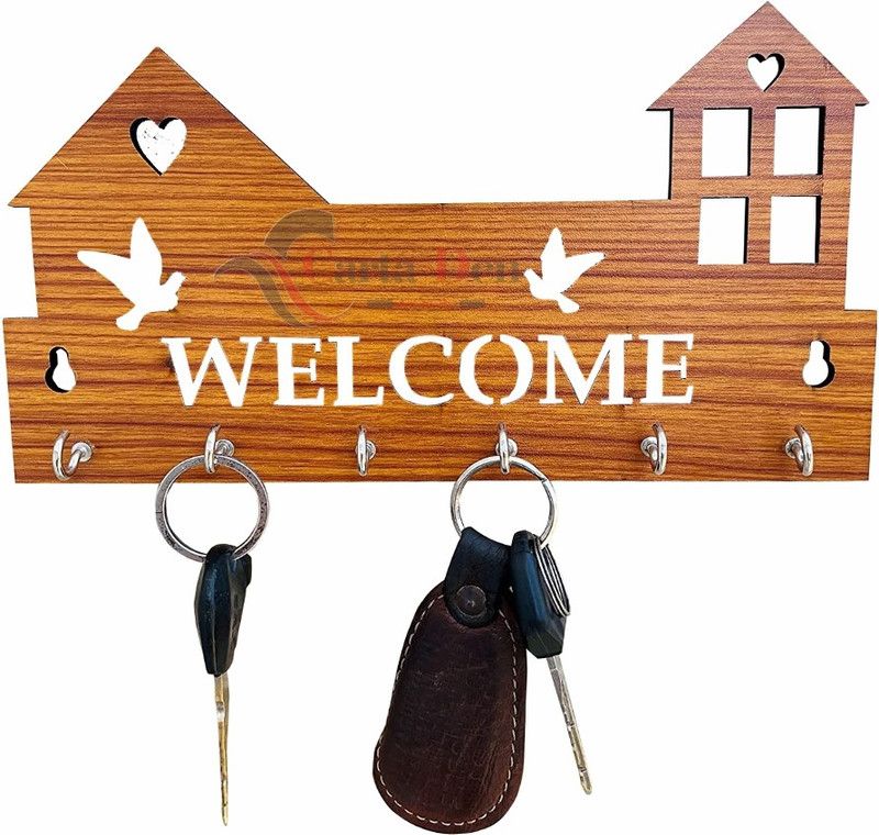 CartaDen HUT-SHAPE-KEY Wood Key Holder  (6 Hooks, Brown)