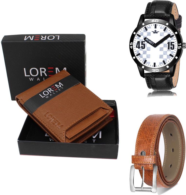 LOREM Belt, Wallet & Watch Combo  (Tan, Orange, Black)