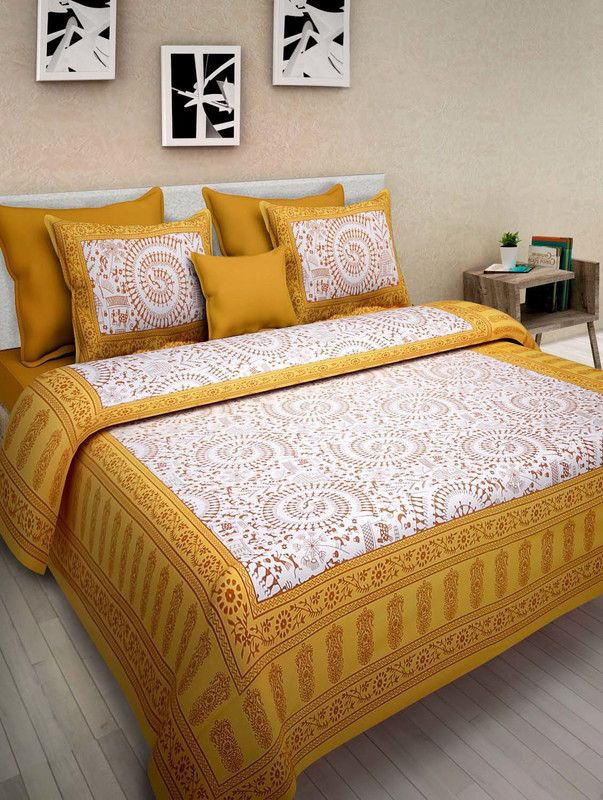 MayuriCotton 210 TC Cotton Double Printed Flat Bedsheet  (Pack of 1, Multicolor)