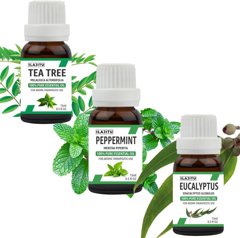 ILAJITU Eucalyptus,Peppermint & Tea Tree Essential Oil Pure,100% Therapeutic Natural Oil  (45 ml)