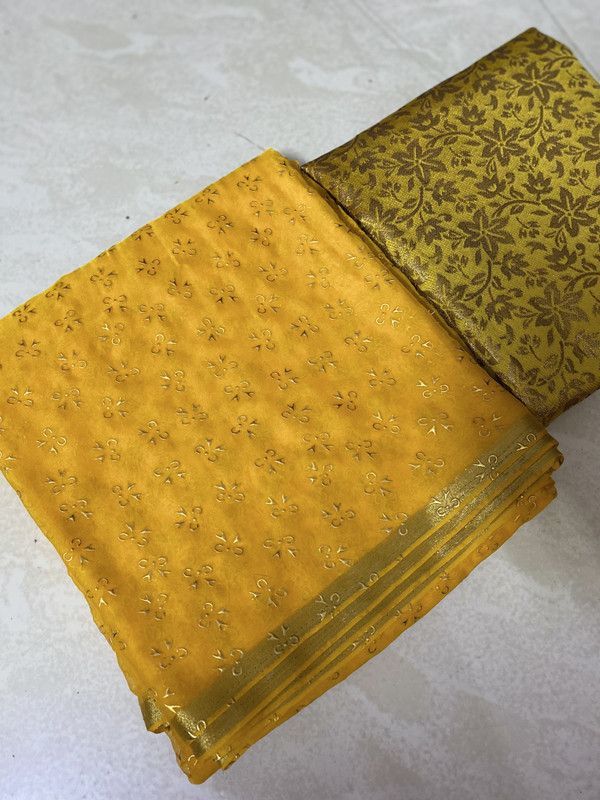 Daily Wear Chiffon Saree  (Yellow)