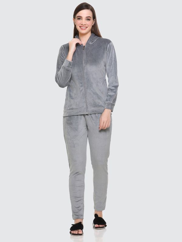 Women Solid Grey Night Suit Set