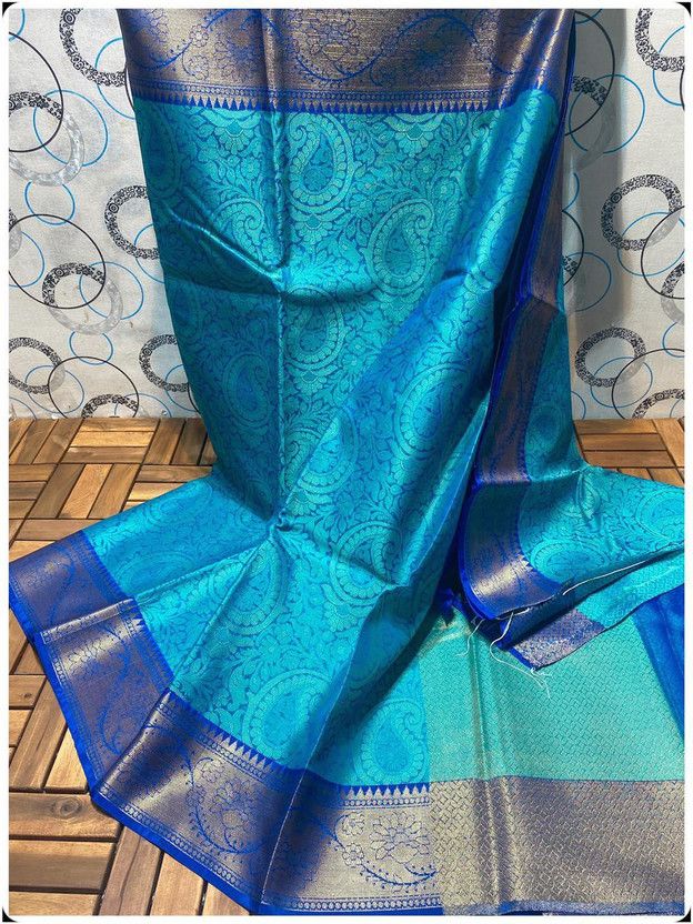 Woven Banarasi Muslin Saree  (Light Blue)