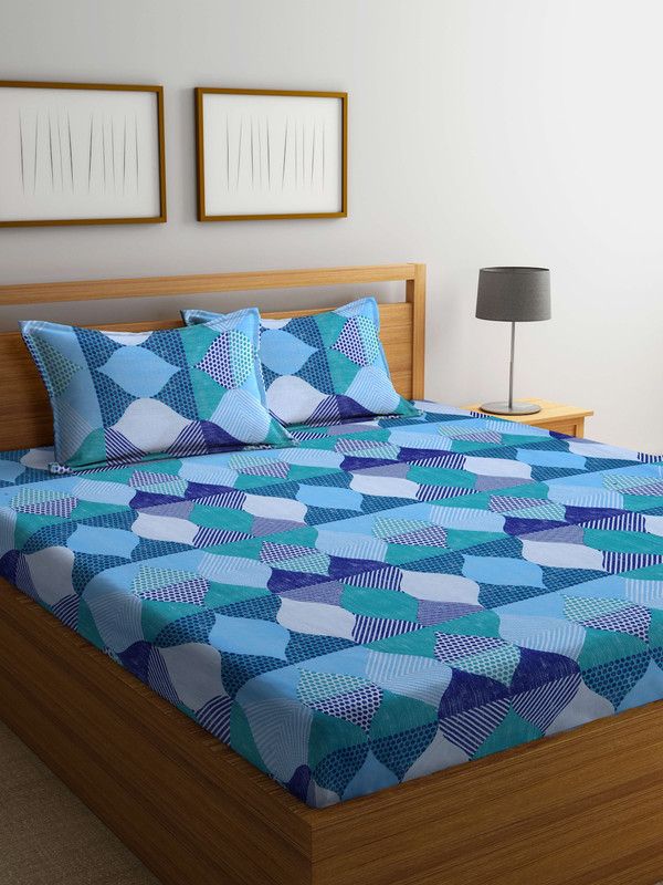Bombay Dyeing 144 TC Cotton Double Abstract Flat Bedsheet  (Pack of 1, Blue)