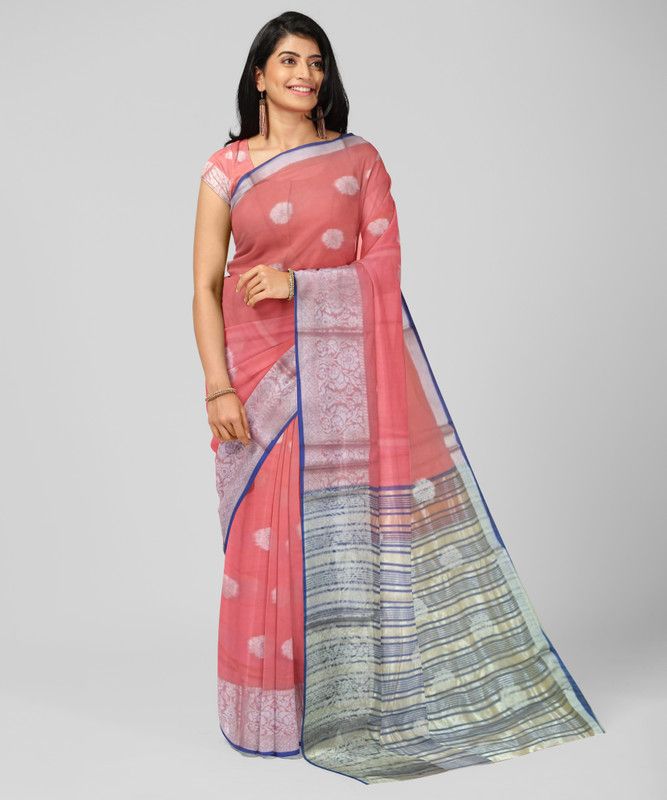Embroidered Gadwal Cotton Silk Saree  (Pink)