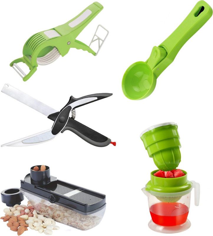 pSmart Kitchen Tool Combo Set 2 in 1 Vegetable Cutter Fruit Juicer,Clever Cutter,Dry Fruit Slicer,Apple Cutter Multicolor Kitchen Tool Set  (Multicolor, Cutter, Slicer, Juicer)