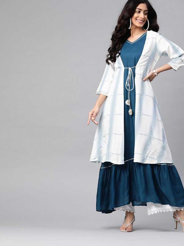 Women Washed Viscose Rayon A-line Kurta  (Blue)