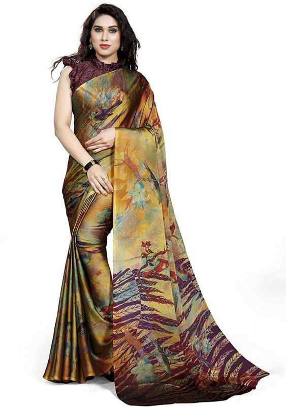 Floral Print Bollywood Chiffon Saree  (Beige)