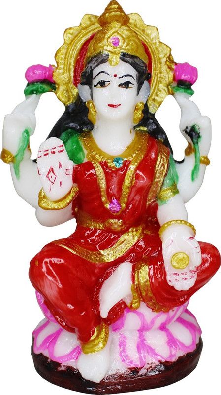 Om ssvmb9 Lakshmi Mata Murti Laxmi Maa Statue Maha Laxmi Maa Idol For Diwali Puja/Pooja Decorative Showpiece - 11 cm  (Marble, Multicolor)
