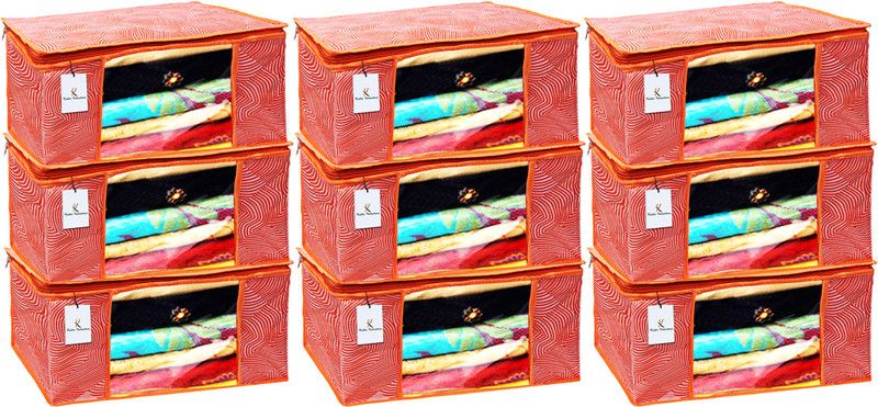 KUBER INDUSTRIES Non-Woven Leheriya Design 9 Piece Non Woven Saree Cover CTKTC0151862  (Orange)