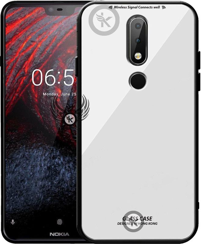 Kreatick Back Cover for Nokia 6.1 Plus, Luxurious 9H Toughened Glass Back Case Shockproof TPU Bumper  (White, Dual Protection, Pack of: 1)