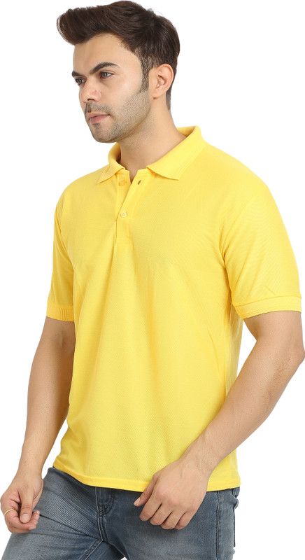 Men Typography Polo Neck Poly Cotton Yellow T-Shirt
